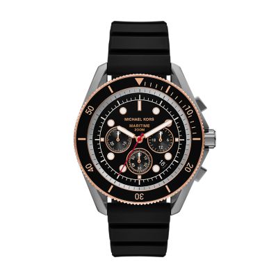 Black for Michael Kors Maritime Chronograph Green Silicone Watch