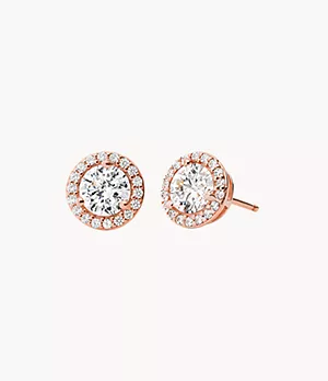 Michael Kors Women's 14k Rose Gold-plated Sterling Silver Cz Halo Studs