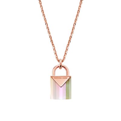 michael kors rose gold lock necklace