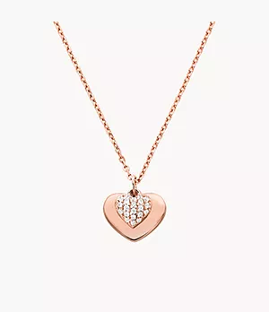 Collier en argent sterling plaqué or rose 14 carats avec cœur en pavé pour femmes Michael Kors