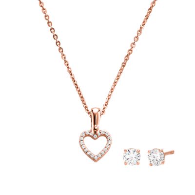 Michael Kors 14k Rose Gold-Plated Sterling Silver Necklace and Earrings Set