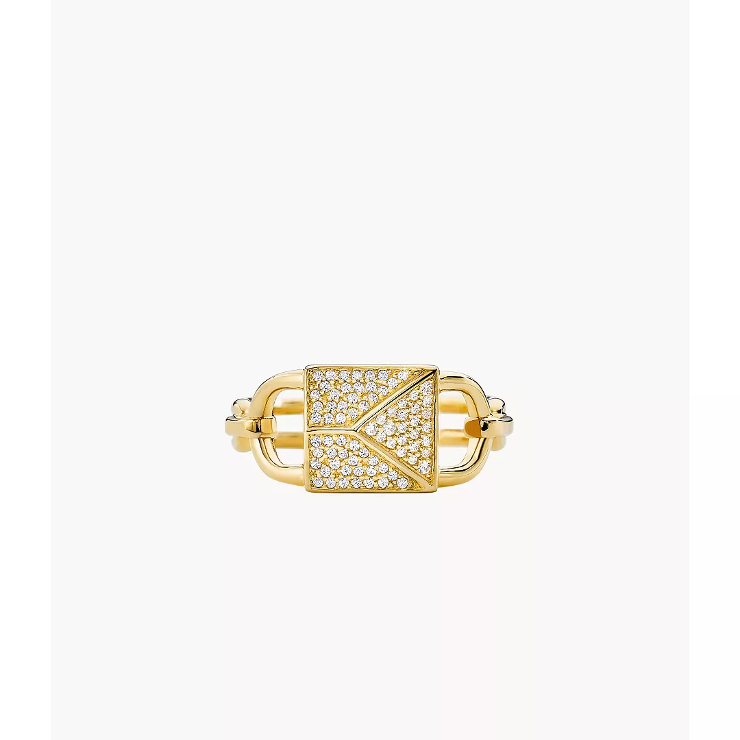 Michael Kors Women's Mercer Link 14K -Plated Sterling Silver Pave Lock Statement Ring - Gold