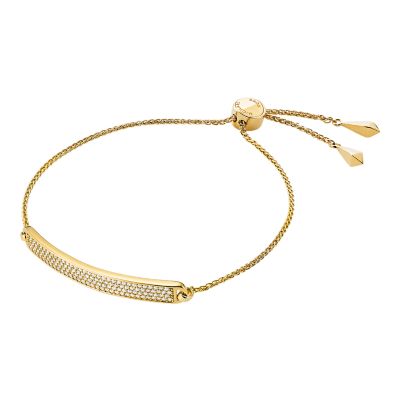 Custom Kors 14k Gold Plated Sterling Silver Pave Plaque Slider Bracelet