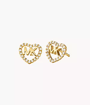 Clous d’oreilles Michael Kors en argent 925 plaqué or en forme de cœur avec logo