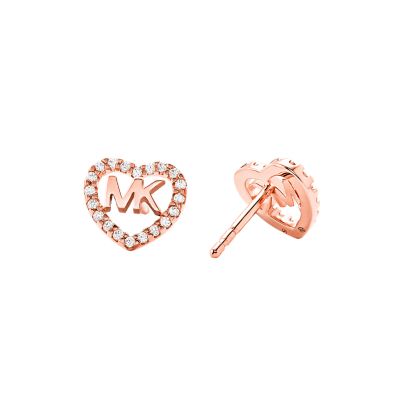 Michael Kors 14k Rose Gold Plated Sterling Silver Heart Logo Stud Earrings MKC1243AN791 Watch Station