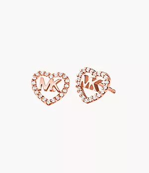 Michael Kors 14k Rose-Gold Plated Sterling Silver Heart Logo Stud Earrings