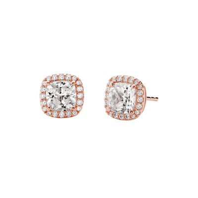 Michael Kors Brilliance 14k Rose Gold- Plated Sterling Silver Cushion Cut  Stud Earrings