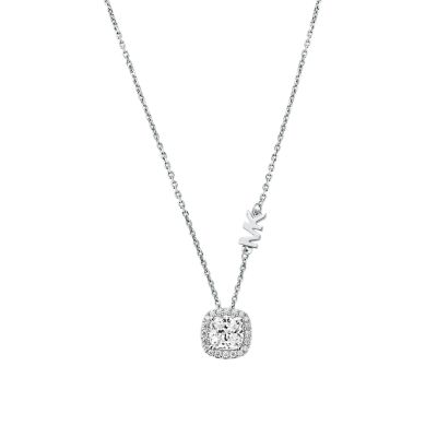 Michael Kors Sterling Silver Double Layered Pavé Lock Necklace -  MKC1630AN040 - Watch Station