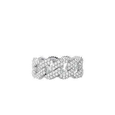 Michael Kors Women's Statement Link Sterling Silver Frozen Pavé Curb Chain Ring - Silver