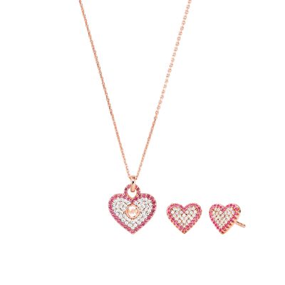 Michael Kors 14k Rose Gold-Plated Sterling Silver Pavé Heart Necklace Set