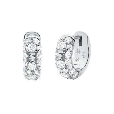 Michael Kors Sterling Silver Pavé Logo Huggie Earrings