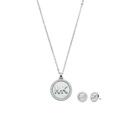 Michael Kors Sterling Silver Mother of Pearl Logo Necklace Set -  MKC1516AH040 - Watch Station