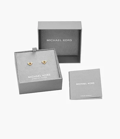 Michael Kors 14k Gold-Plated Sterling Silver Pavé Heart Stud 