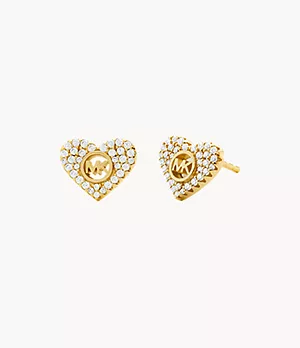 Michael Kors 14k Gold-Plated Sterling Silver Pavé Heart Stud Earring