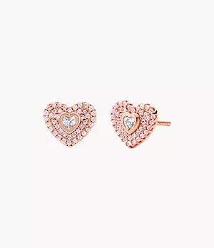 Michael Kors 14k Rose Gold-Plated Sterling Silver Pavé Heart Stud Earring