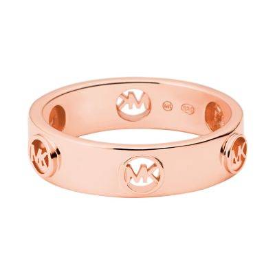 Michael Kors 14K Rose Gold Plated Sterling Silver Logo Band Ring MKC1550AA791002 Watch Station