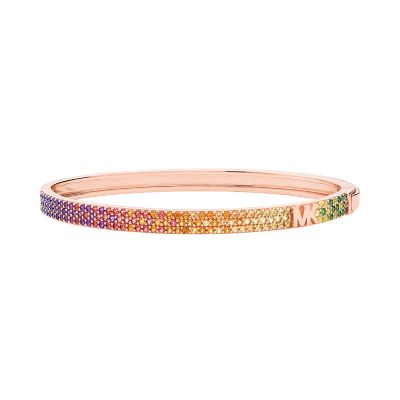 Michael Kors 14K Rose Gold Plated Sterling Silver Rainbow Pave Bangle Bracelet