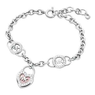 Michael Kors Silver Mother of Pearl Heart Lock Line Bracelet - MKC1557A6040 - Watch Station