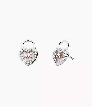Michael Kors Sterling Silver Mother of Pearl Heart Lock Stud Earrings