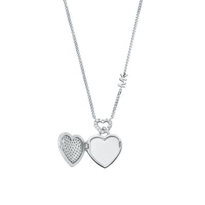 Michael Kors Sterling Silver Pav Heart Locket Necklace