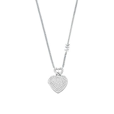 Michael Kors Sterling Silver Pave Heart Locket Necklace