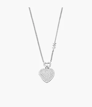 Michael Kors Sterling Silver Pavé Heart Locket Necklace