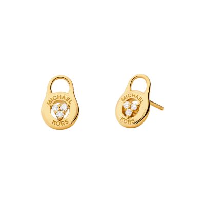 Michael Kors 14K Gold Plated Sterling Silver Laboratory Grown Diamond Lock Stud Earrings