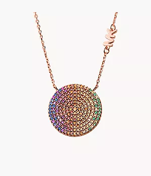 Michael Kors 14K Rose Gold-Plated Sterling Silver Rainbow Pavé Pendant Necklace