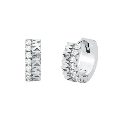 Michael Kors Women's Sterling Silver Monogram Huggie Earrings - Silver