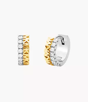Michael Kors 14K Gold-Plated Two-Tone Sterling Silver Monogram Huggie Earrings