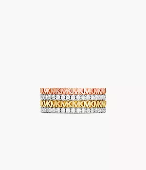 Michael Kors 14K Gold and Rose Gold Plated Tri-Tone Sterling Silver Statement Monogram Ring