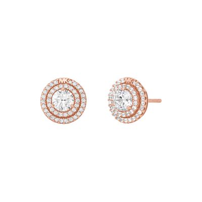 Dormeuses à pavé à halo et placage ton or rose Michael Kors