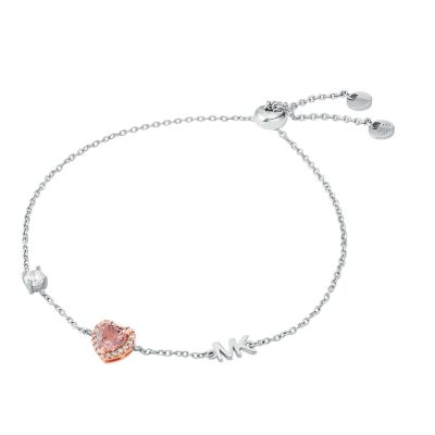 Michael Kors Women's Sterling Silver Two-Tone Heart Slider Bracelet - Rose Gold / Silver