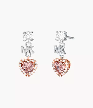 Michael Kors Sterling Silver Two-Tone Heart Drop Earrings