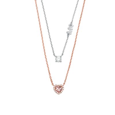 Michael Kors Women's Sterling Silver Two-Tone Double Layered Heart Necklace - Rose Gold / Silver