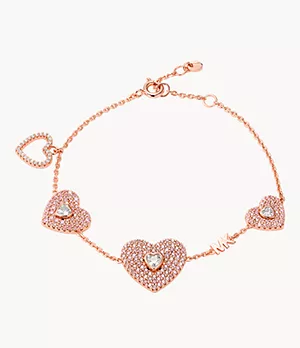 Bracelet Michael Kors de la gamme avec cœurs à pavé en argent sterling à placage ton or rose