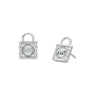 Michael Kors Sterling Silver Pav Lock Stud Earrings