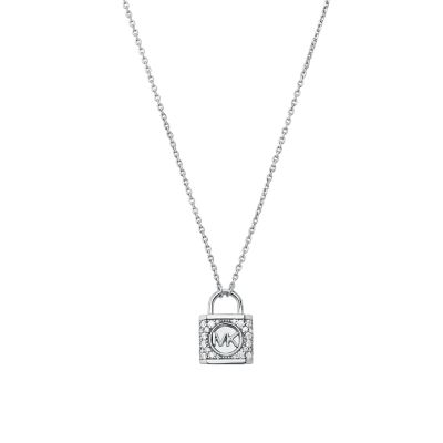 Michael Kors Sterling Silver Pavé Lock Pendant Necklace