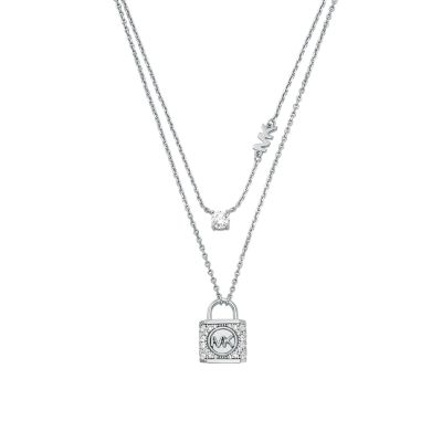 Michael Kors Sterling Silver Double Layered Pavé Lock Necklace -  MKC1630AN040 - Watch Station