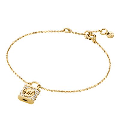 Michael Kors Women's 14K Gold-Plated Sterling Silver Pavé Lock Delicate Line Bracelet - Gold