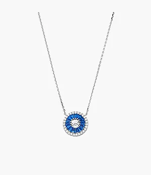 Collier pendentif Michael Kors en argent 925, bleu, avec pierres baguettes et cristaux
