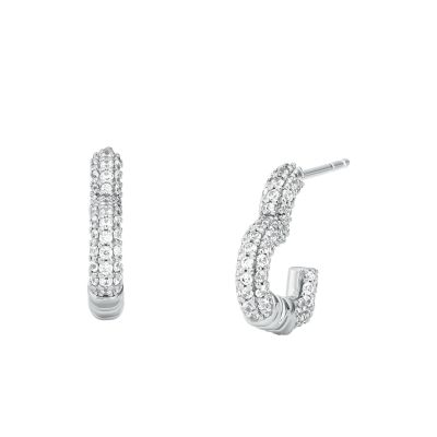 Michael Kors Sterling Silver Pavé Heart Huggie Earrings