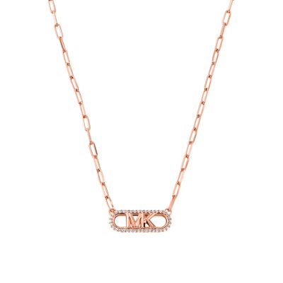 Michael Kors Women's 14K Rose Gold-Plated Sterling Silver Pavé Empire Link Pendant Necklace - Rose Gold