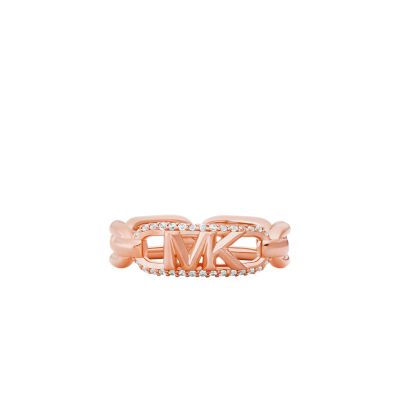 Michael Kors Women's 14K Rose Gold-Plated Sterling Silver Pavé Empire Link Chain Ring - Rose Gold