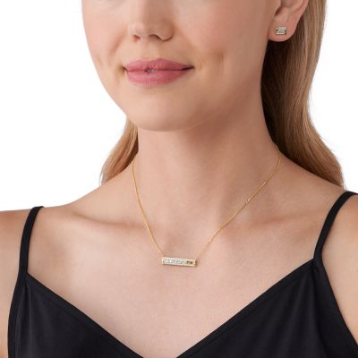 Michael Kors 14K Gold-Plated Tapered Baguette Bar Pendant and Earrings Giftset