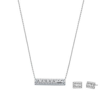 Michael Kors Women's Tapered Baguette Bar Pendant And Earrings Giftset - Silver