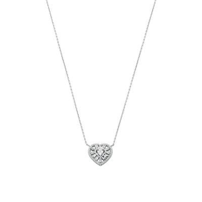 Michael Kors Women's Tapered Baguette Heart Pendant Necklace - Silver