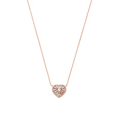 Michael Kors Women's 14K Rose Gold-Plated Tapered Baguette Heart Pendant Necklace - Rose Gold