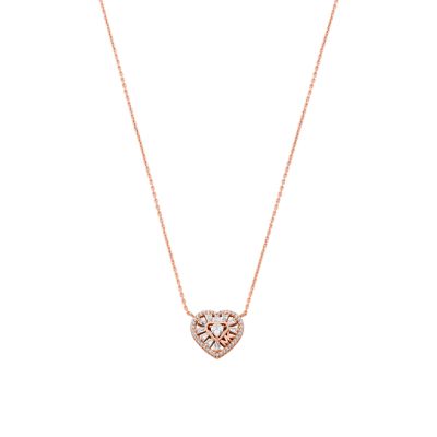 Michael Kors 14K Rose Gold Plated Tapered Baguette Heart Pendant Necklace