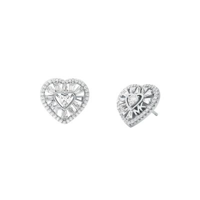Michael Kors Women's Tapered Baguette Heart Stud Earrings - Silver